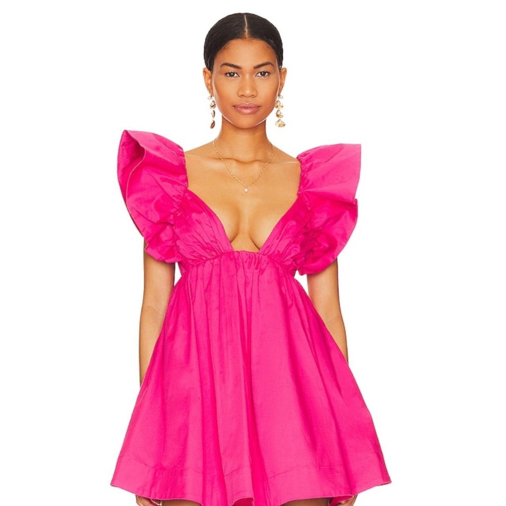 SOLD Satin Pink Ruffle Mini Dress
